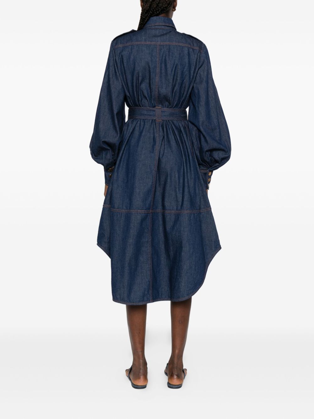 Zimmermann Collared Long Sleeve Cotton Blue Dress Blue