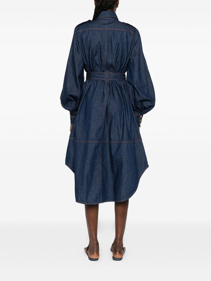 Zimmermann Collared Long Sleeve Cotton Blue Dress Blue