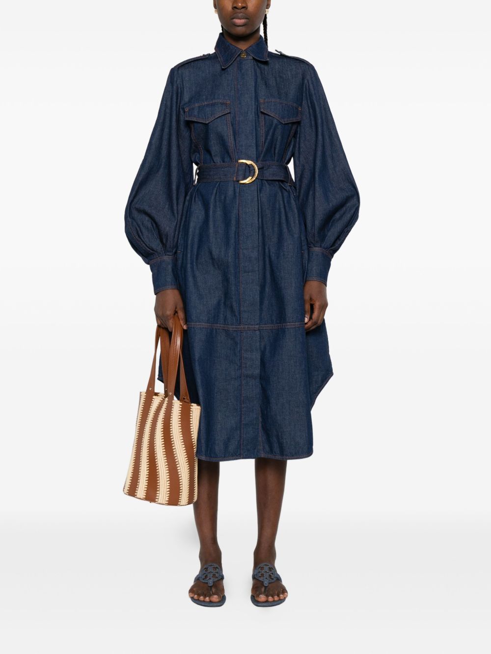 Zimmermann Collared Long Sleeve Cotton Blue Dress Blue