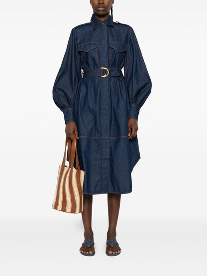 Zimmermann Collared Long Sleeve Cotton Blue Dress Blue