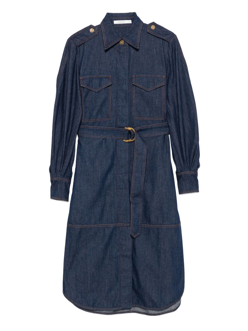 Zimmermann Collared Long Sleeve Cotton Blue Dress Blue