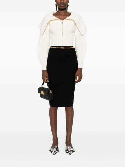 Elisabetta Franchi Geometric Chain-Belt Ribbed Midi Skirt Black Black