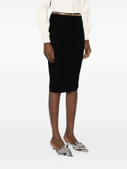 Elisabetta Franchi Geometric Chain-Belt Ribbed Midi Skirt Black Black