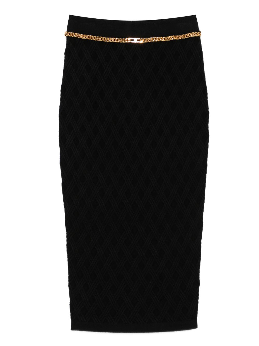 Elisabetta Franchi Geometric Chain-Belt Ribbed Midi Skirt Black Black