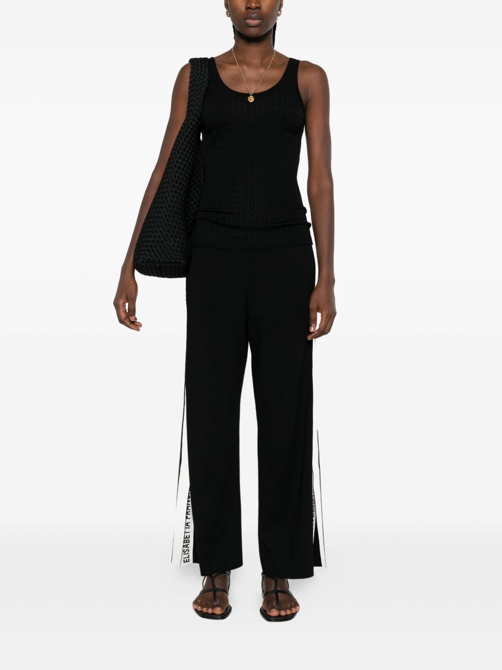 Elisabetta Franchi Wide-Leg Knitted Tricot Trousers Black