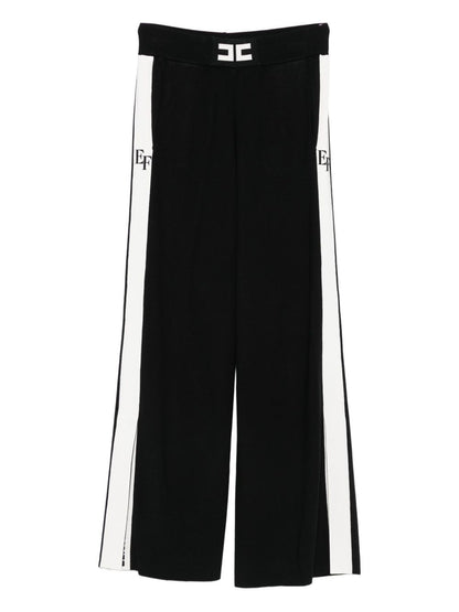 Elisabetta Franchi Wide-Leg Knitted Tricot Trousers Black