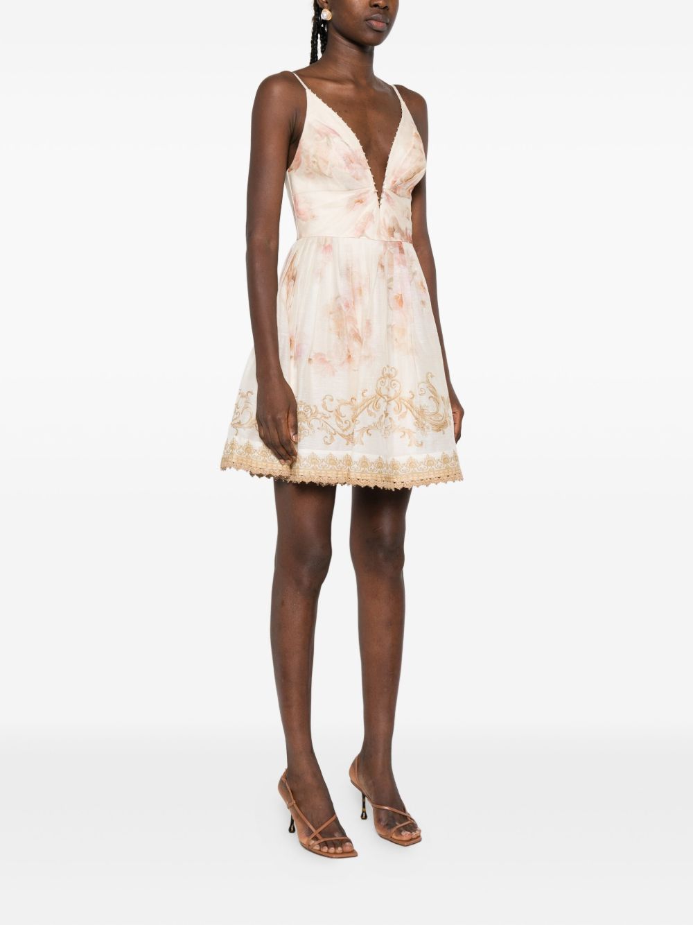 Zimmermann Floral-Print Linen-Silk Midi Dress Beige