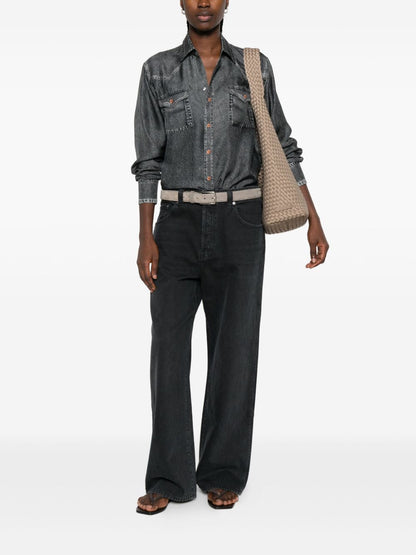 Pierre Louis Mascia Denim Print Silk Shirt Grey