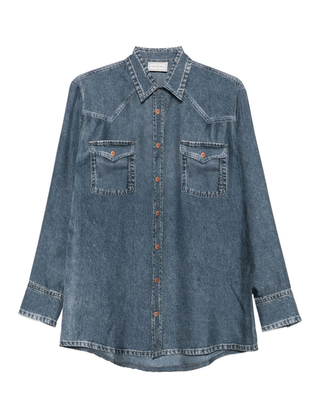 Pierre Louis Mascia Denim Print Silk Shirt Blue