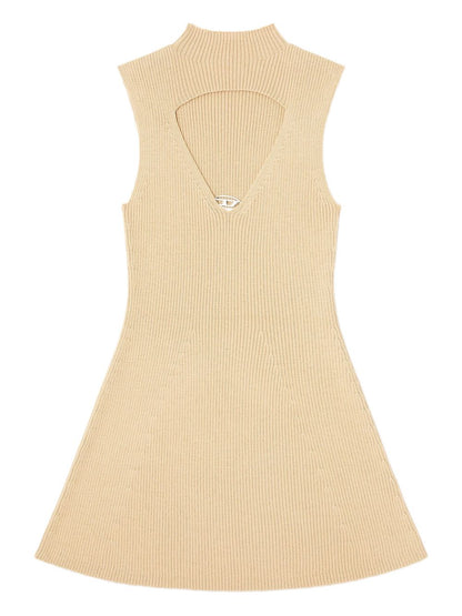 Diesel Ribbed Knit Sleeveless Keyhole Midi Dress Beige