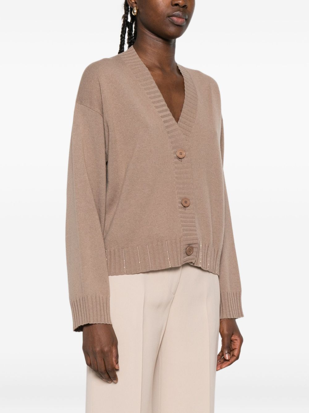 Fabiana Filippi V-neck Button-Fastening Ribbed Wool-Silk Sweater Brown brown