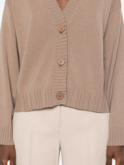 Fabiana Filippi V-neck Button-Fastening Ribbed Wool-Silk Sweater Brown brown