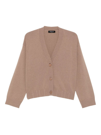 Fabiana Filippi V-neck Button-Fastening Ribbed Wool-Silk Sweater Brown brown