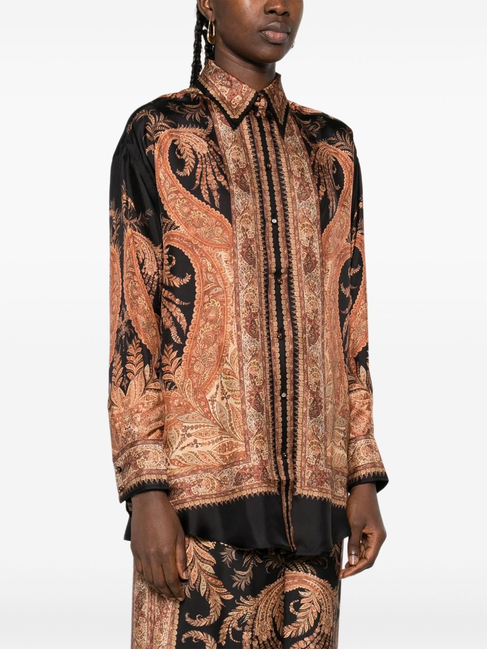 Zimmermann Paisley-Print Silk Shirt Black Black