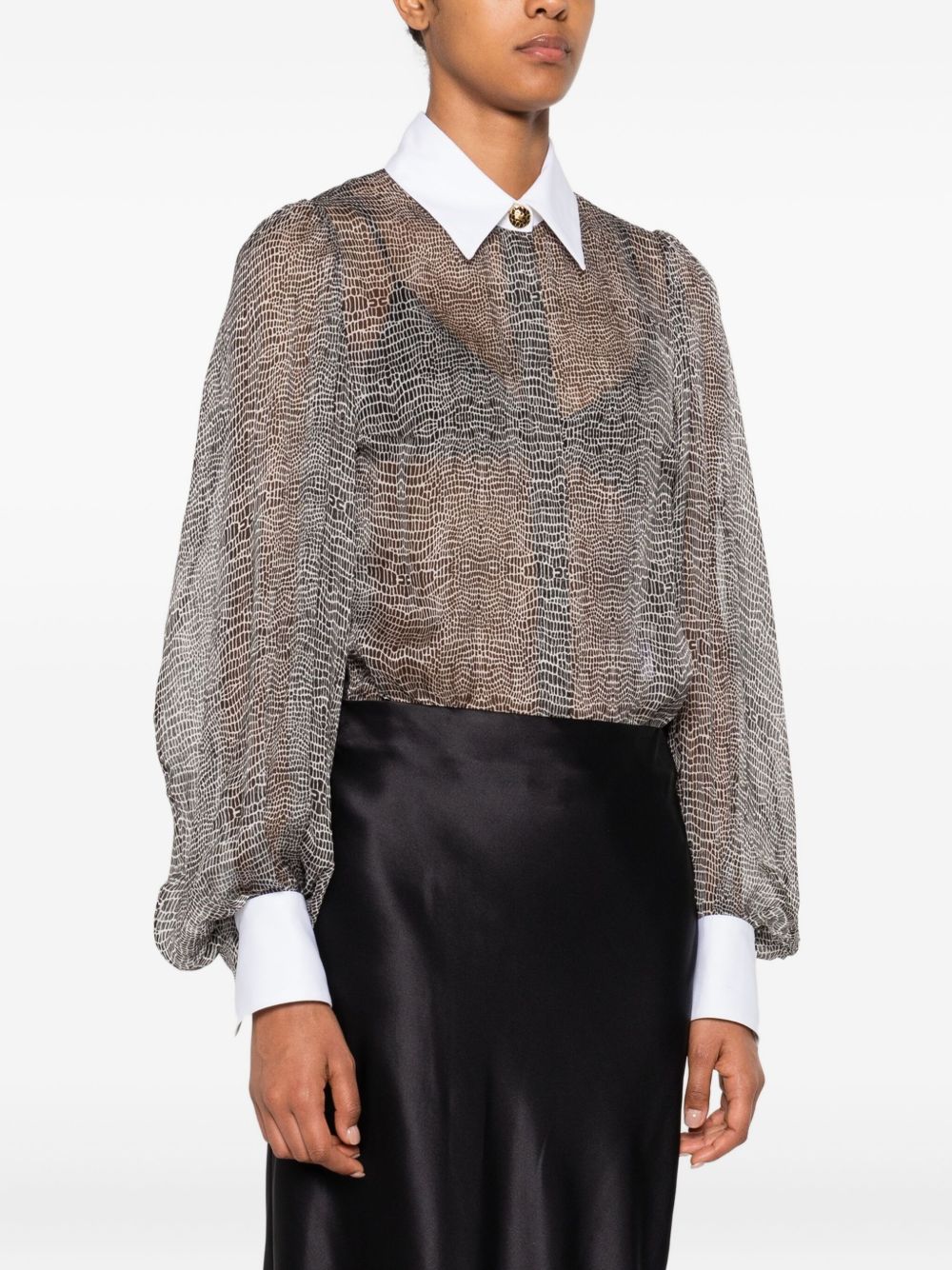 Elisabetta Franchi Snakeskin Silk Shirt Bodysuit Black Black