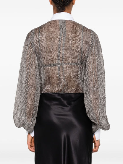 Elisabetta Franchi Snakeskin Silk Shirt Bodysuit Black Black