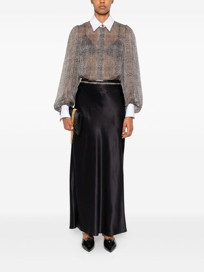 Elisabetta Franchi Snakeskin Silk Shirt Bodysuit Black Black