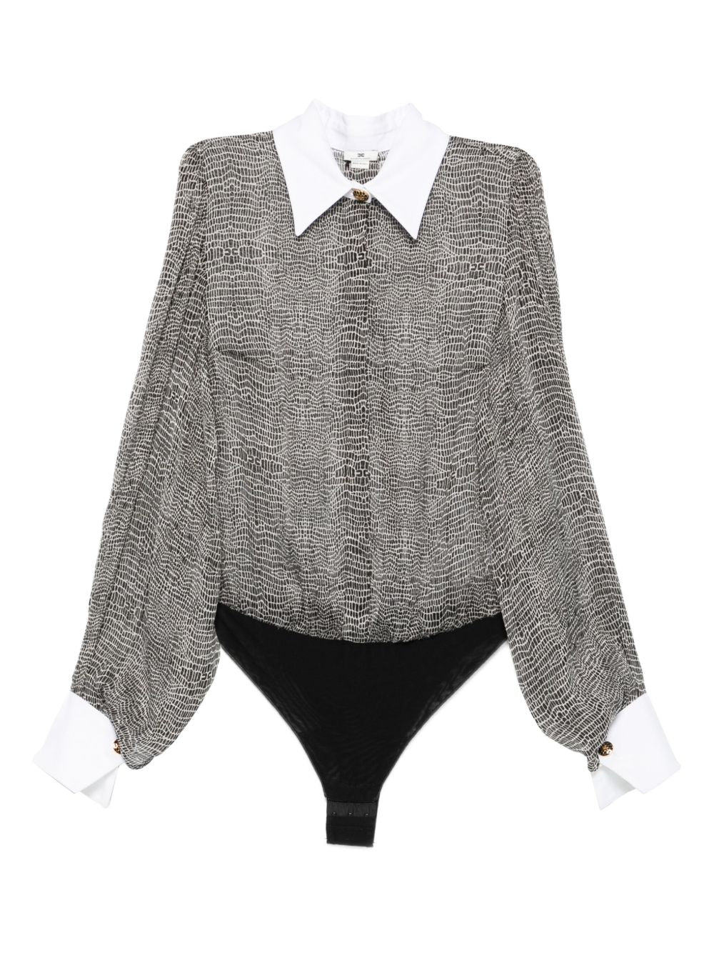 Elisabetta Franchi Snakeskin Silk Shirt Bodysuit Black Black