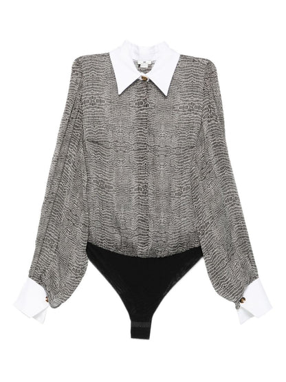 Elisabetta Franchi Snakeskin Silk Shirt Bodysuit Black Black