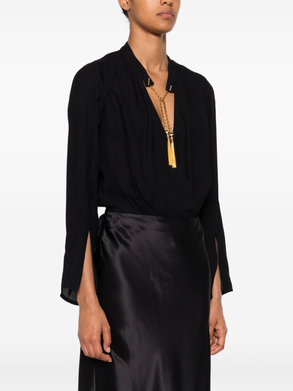Elisabetta Franchi Long Sleeve Gold Embellished Top Black Black