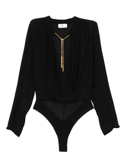 Elisabetta Franchi Long Sleeve Gold Embellished Top Black Black