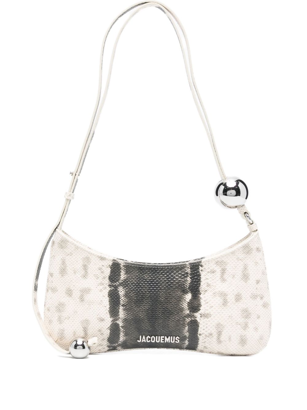 Jacquemus The Bisou Perle Ball-Embellished Curved Leather Shoulder Bag Beige
