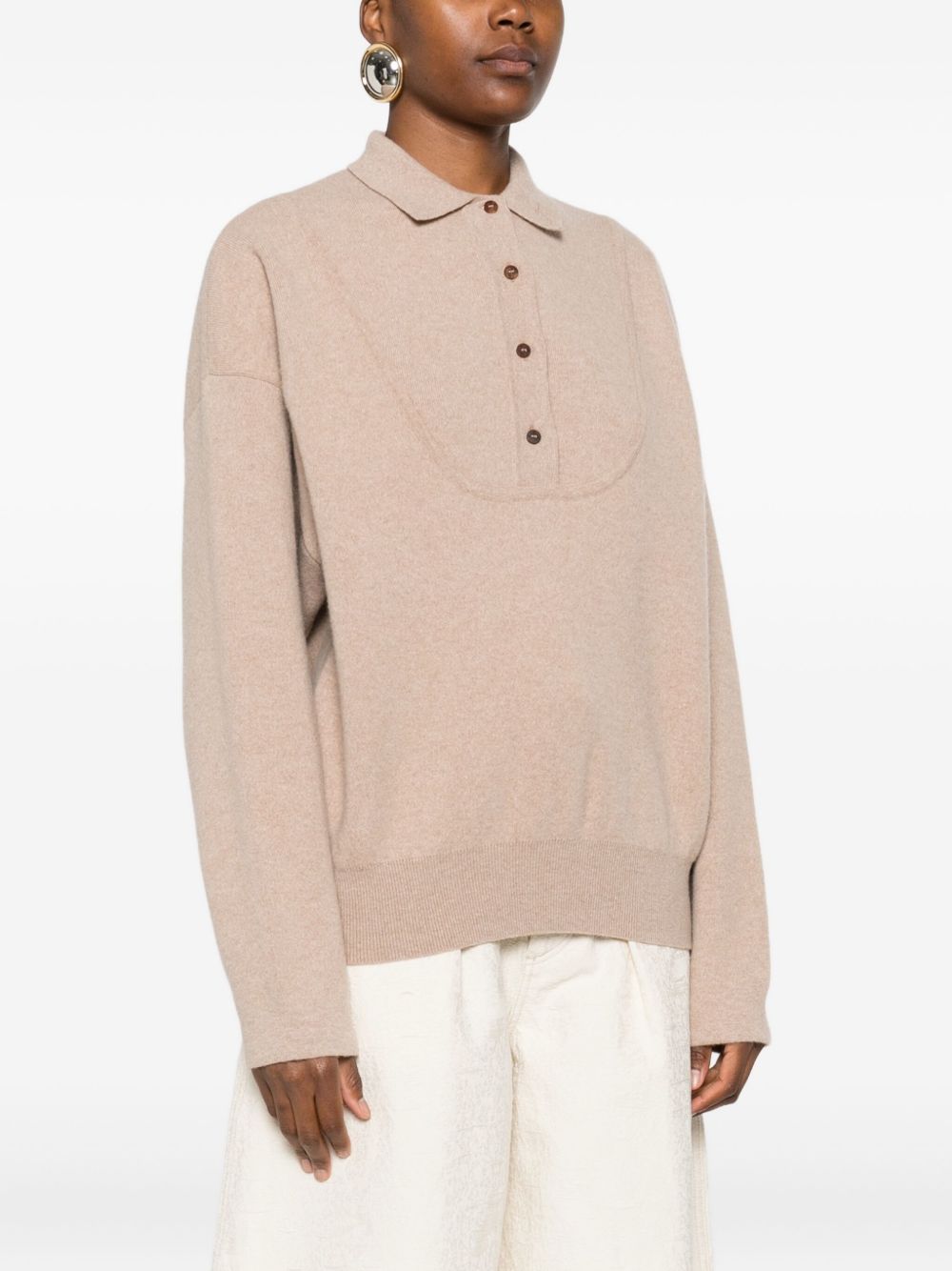 Jacquemus La Maille Vareuse Wool-Cashmere Polo Shirt Beige Beige
