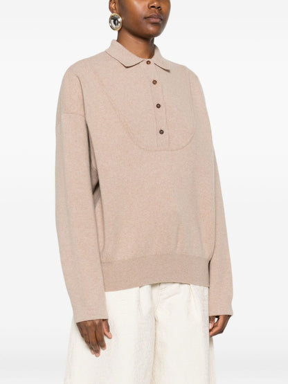 Jacquemus La Maille Vareuse Wool-Cashmere Polo Shirt Beige Beige