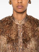Zimmermann Snake-Print Silk Shirt with Ruffled Collar Brown