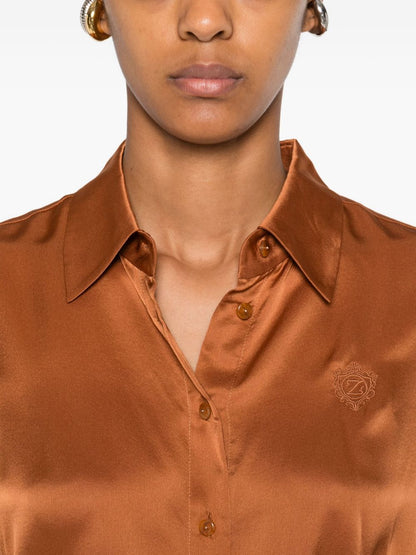 Zimmermann Silk Embroidered Long-Sleeve Shirt Brown brown