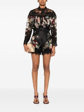 Zimmermann Rose-Print Lace-Detail Pleated Shirt Black black