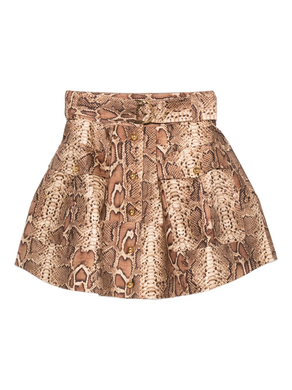 Zimmermann Brown Snakeskin-Print Belted Midi Skirt Brown