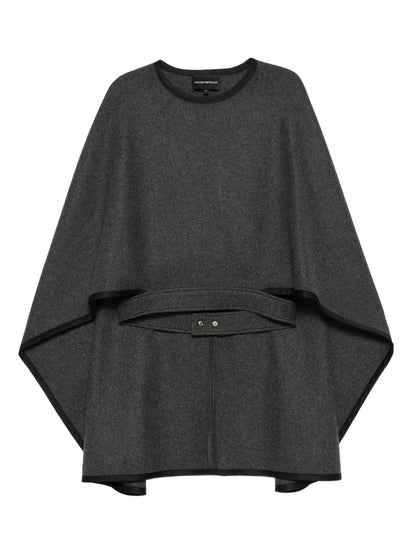 Emporio Armani Dark Grey Wool Belted Jacket with Button Fastening Grey