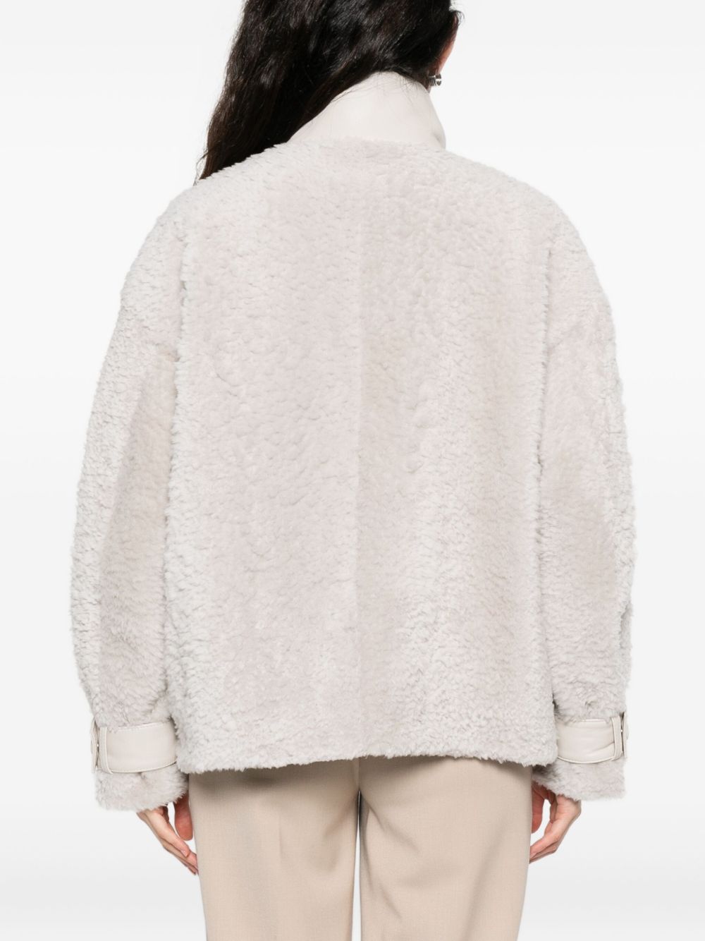 Emporio Armani Teddy-Texture Buttoned Jacket in Ivory Ivory