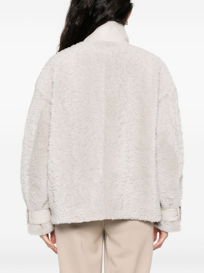 Emporio Armani Teddy-Texture Buttoned Jacket in Ivory Ivory