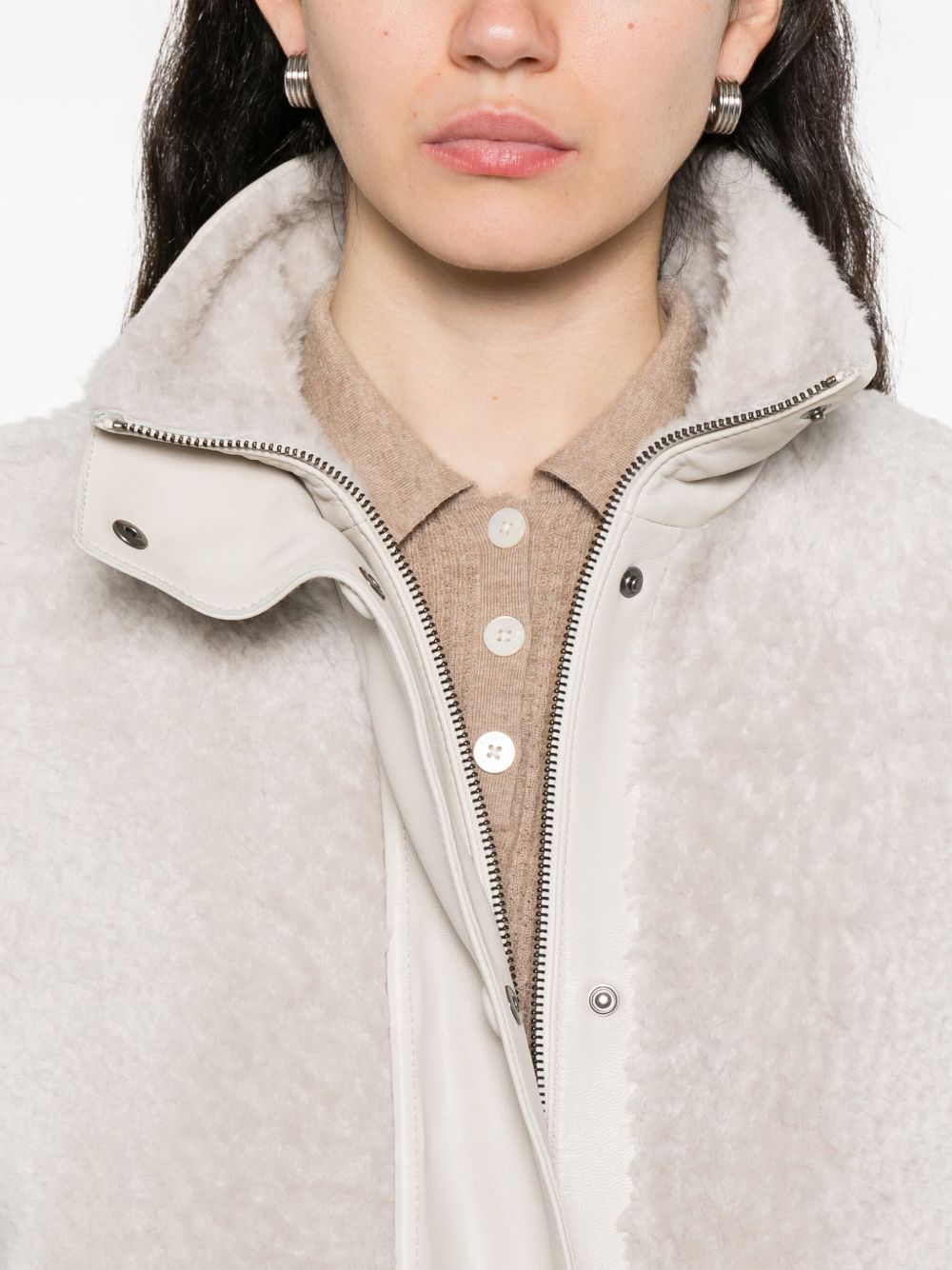 Emporio Armani Teddy-Texture Buttoned Jacket in Ivory Ivory