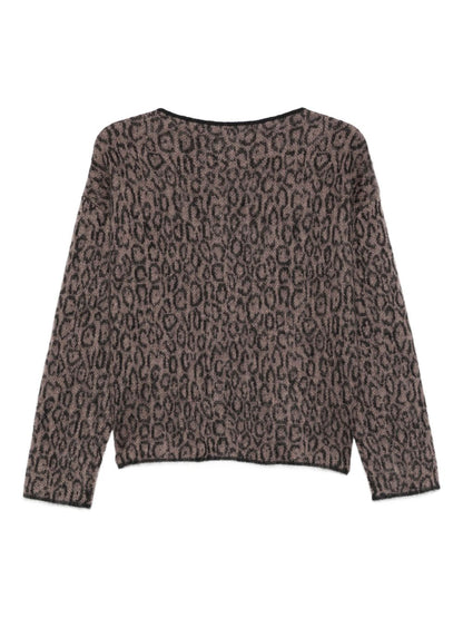 Emporio Armani Leopard-Print Wool Sweater Black