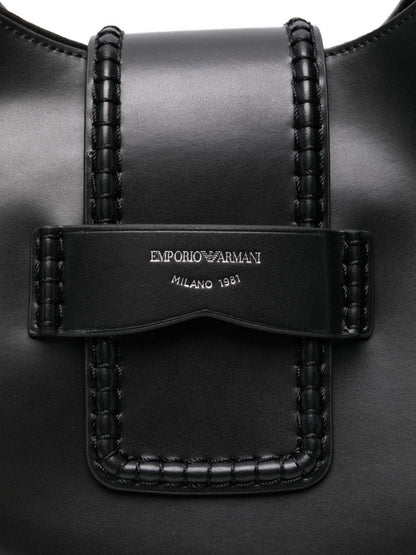 Emporio Armani Calf Leather Top Handle Shoulder Bag Black Black