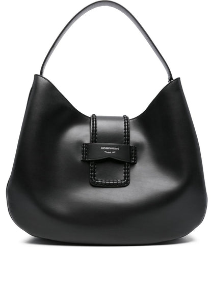 Emporio Armani Calf Leather Top Handle Shoulder Bag Black Black
