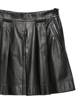 Emporio Armani Pleated Leather A-Line Skirt Black