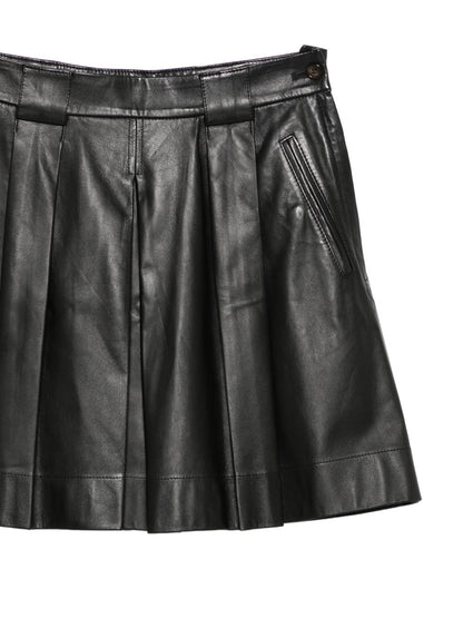 Emporio Armani Pleated Leather A-Line Skirt Black