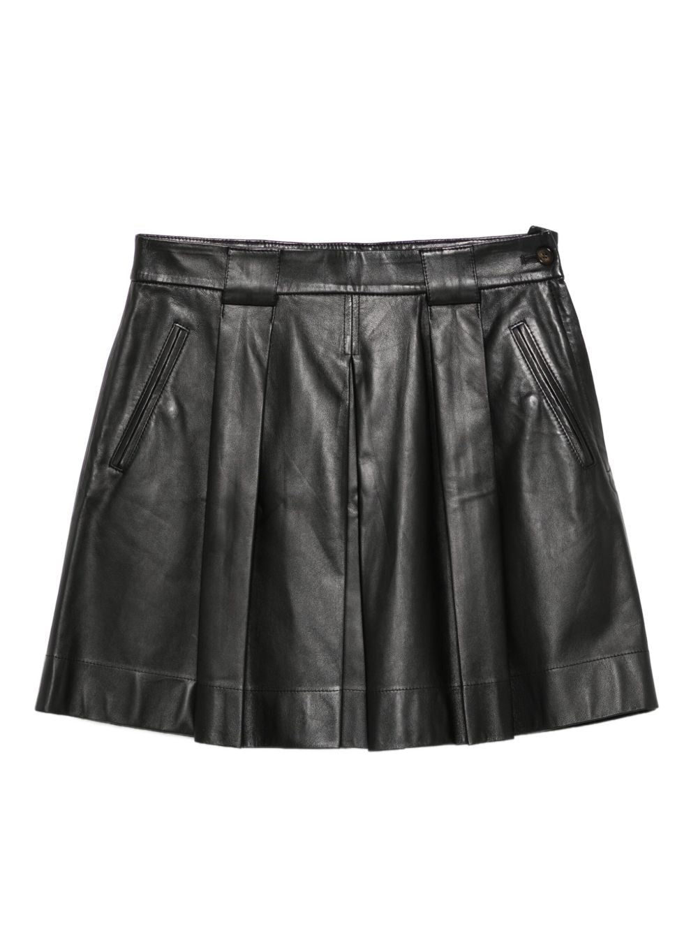 Emporio Armani Pleated Leather A-Line Skirt Black