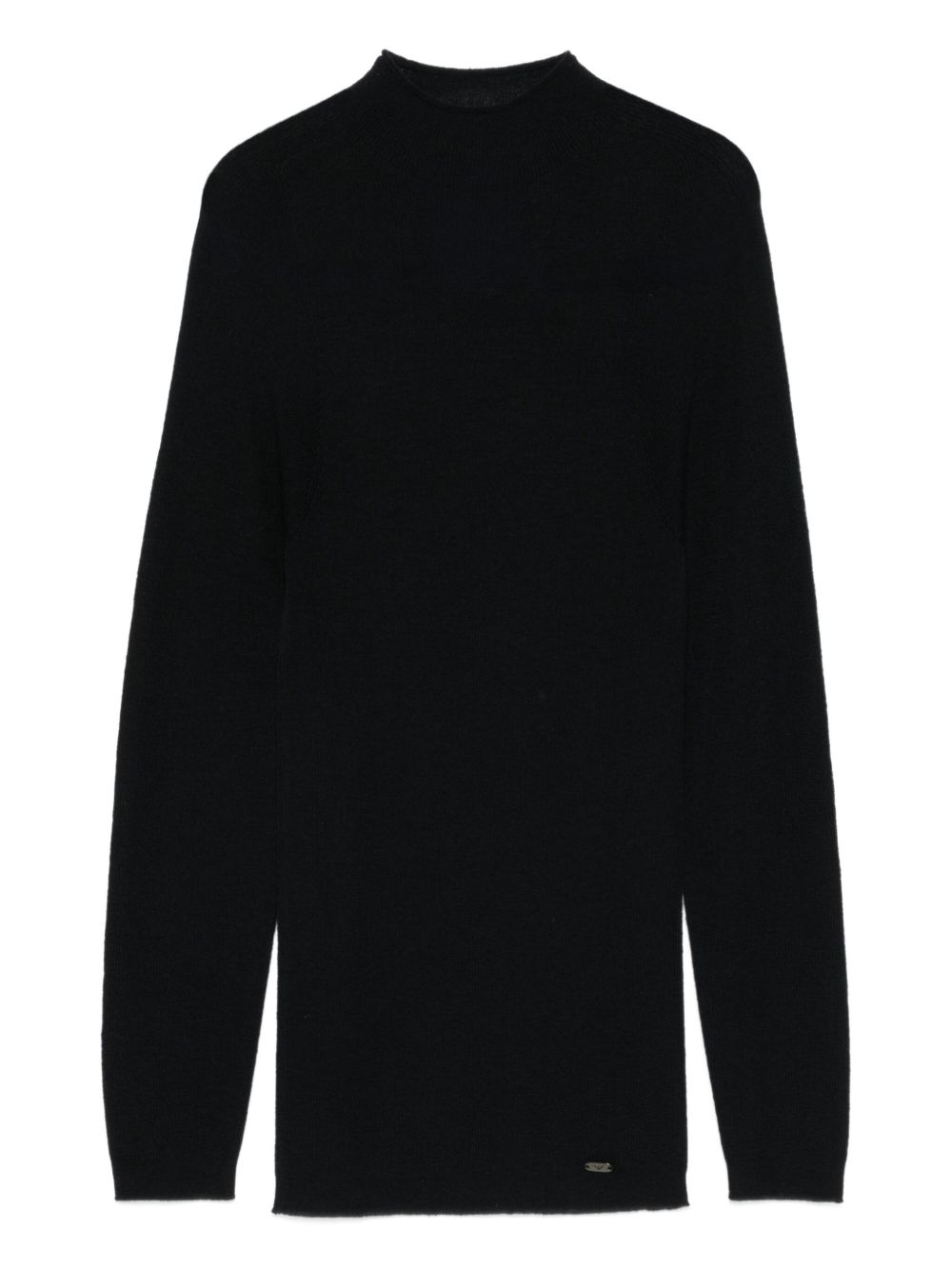 Emporio Armani Ribbed Wool Mock Neck Sweater Black Black