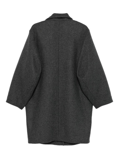 Emporio Armani Wool-Blend Grey Long Coat with Square Buttons Grey