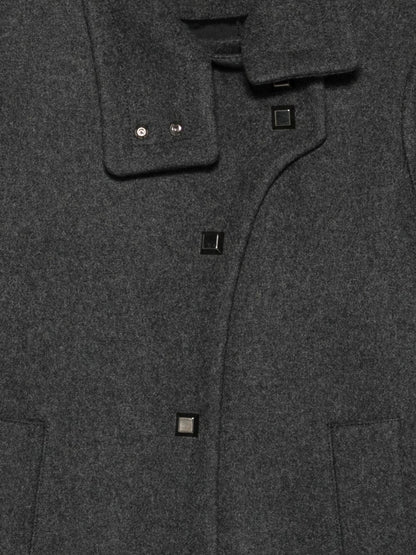 Emporio Armani Wool-Blend Grey Long Coat with Square Buttons Grey