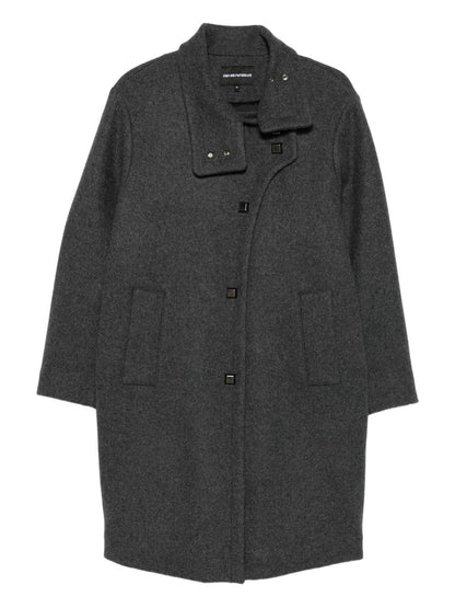 Emporio Armani Wool-Blend Grey Long Coat with Square Buttons Grey