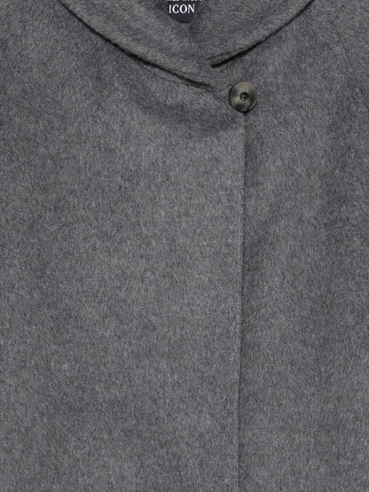 Emporio Armani Single-Breasted Grey Wool Coat with High Neck Grey