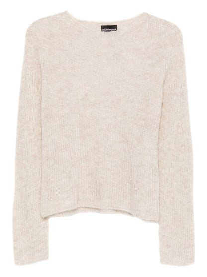 Emporio Armani Ivory Wool-Cashmere Sweater with Long Sleeves Ivory