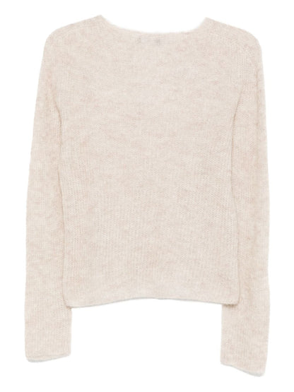 Emporio Armani Ivory Wool-Cashmere Sweater with Long Sleeves Ivory