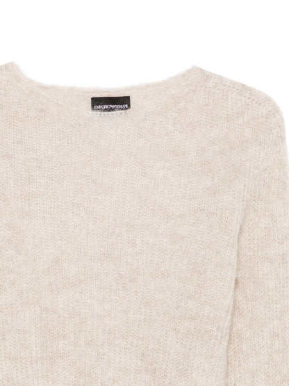 Emporio Armani Ivory Wool-Cashmere Sweater with Long Sleeves Ivory